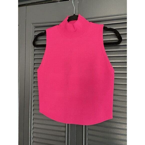 Knit Mock Neck Sleeveless Bodycon Stretch Hot Pink House of Harlow 1960 (M) NWT - Picture 2 of 9